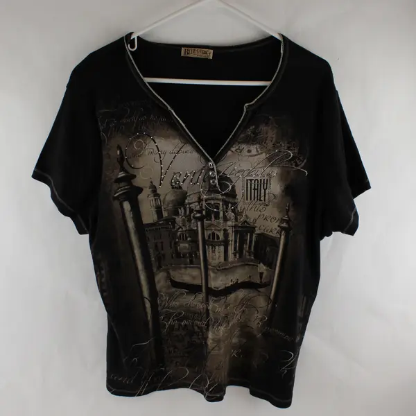 Blue Canyon Brown/Black Venis, Italy Printed Short Sleeve T-Shirt Women's 2XL