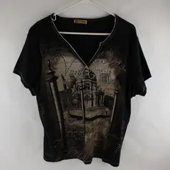 Blue Canyon Brown/Black Venis, Italy Printed Short Sleeve T-Shirt Women's 2XL