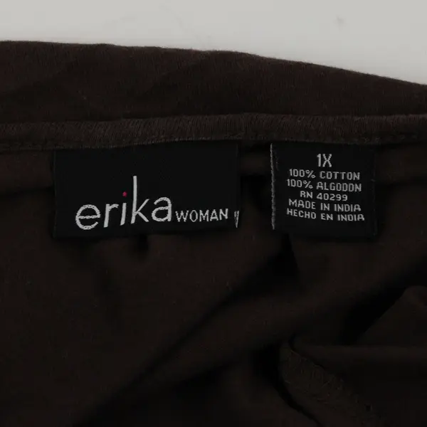 Erika Solid Brown Color Short Sleeve T-Shirt V-Neck 100% Cotton Women's Size 1X