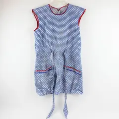 Women's Vintage MCM Handmade Apron Blue White and Red Geometric Print FLAWED