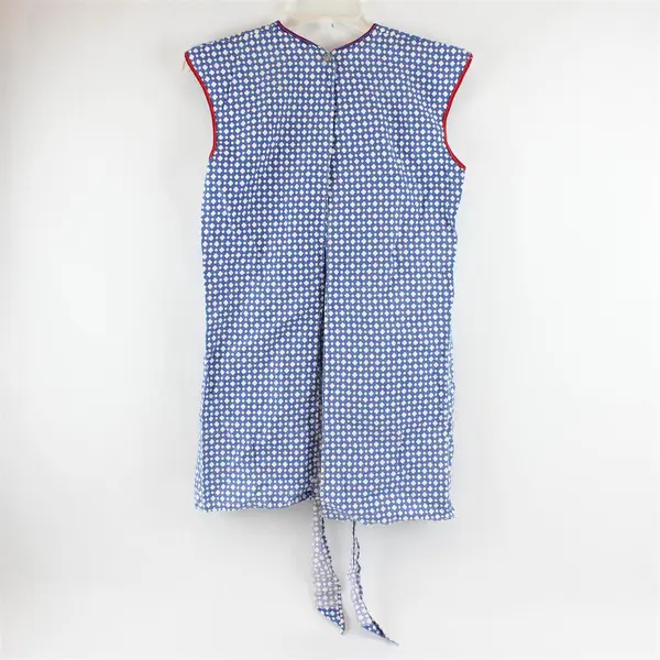 Women's Vintage MCM Handmade Apron Blue White and Red Geometric Print FLAWED