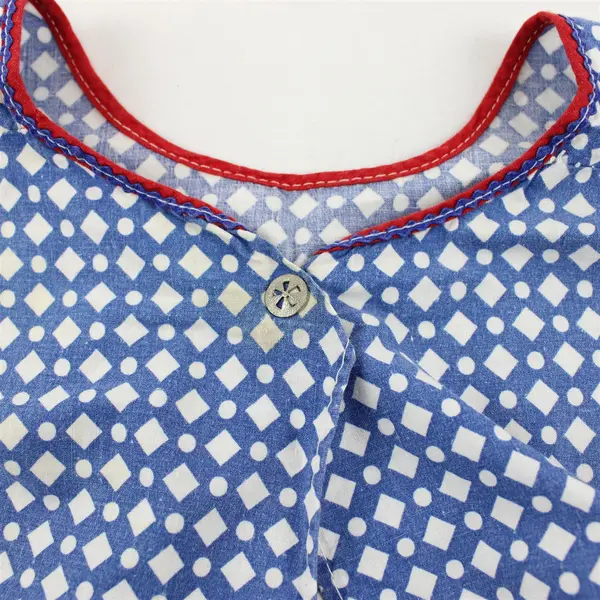 Women's Vintage MCM Handmade Apron Blue White and Red Geometric Print FLAWED