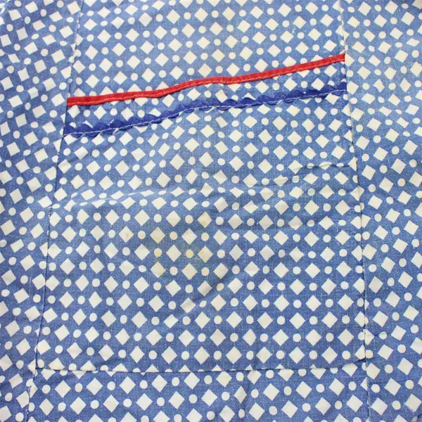 Women's Vintage MCM Handmade Apron Blue White and Red Geometric Print FLAWED