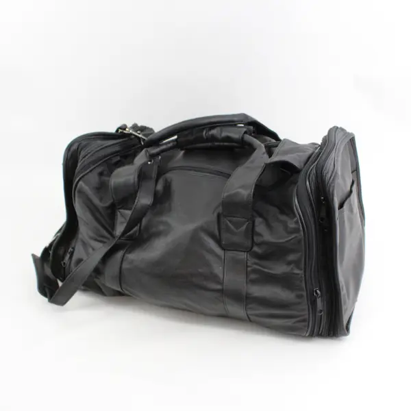  Black Leather 22" Expandable Carry On Duffel  Bag 