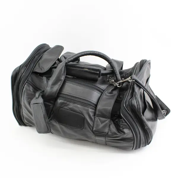  Black Leather 22" Expandable Carry On Duffel  Bag 