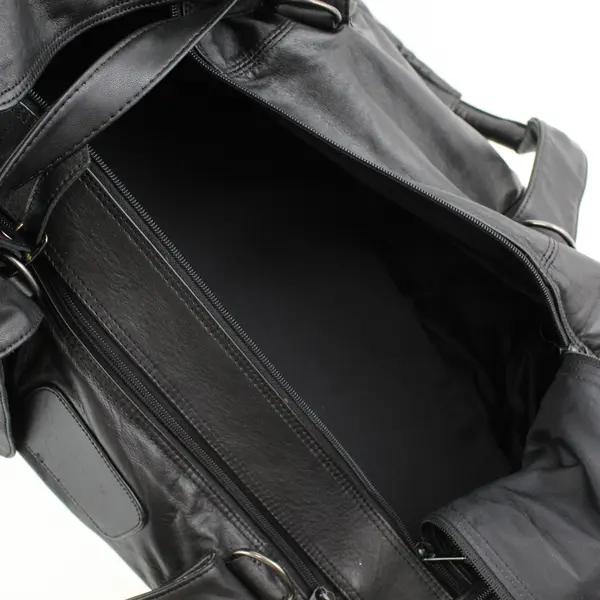  Black Leather 22" Expandable Carry On Duffel  Bag 