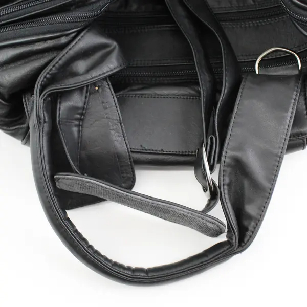  Black Leather 22" Expandable Carry On Duffel  Bag 