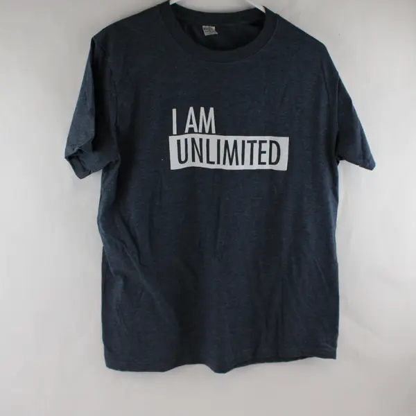 Rio Solid Blue Color "I Am Unlimited" Printed Short Sleeve T-shirt Men's Size L