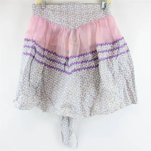 Women's Vintage Handmade Half Apron Purple Floral Pattern FLAWED