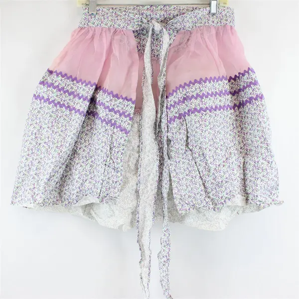 Women's Vintage Handmade Half Apron Purple Floral Pattern FLAWED