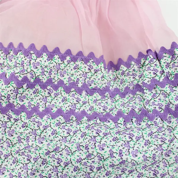 Women's Vintage Handmade Half Apron Purple Floral Pattern FLAWED