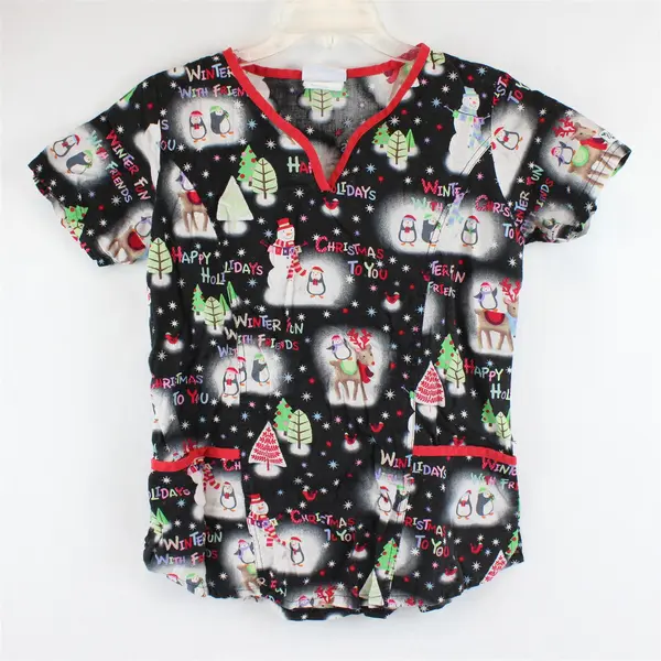 UA Scrubs Christmas Print Cotton Scrub Top Women's Small