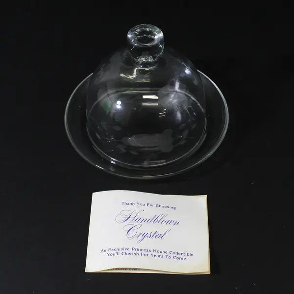 Princess House Heritage Round Crystal  Butter Dish With Dome Cover Original Box