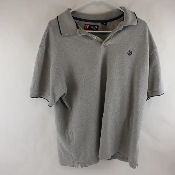 Chaps Solid Gray Color Short Sleeve Polo Shirt 100% Cotton Men's Size XL