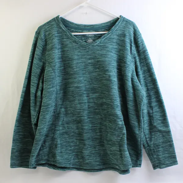 St. John's Bay Teal Long-Sleeved V-Neck Fleece Activewear Top Women's XXL