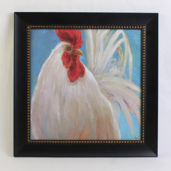 Bright Roosters Framed Artwork, Style #44883 Signed Dupre, 15"x15"