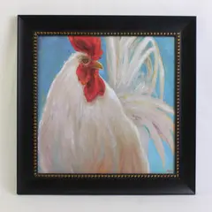 Bright Roosters Framed Artwork, Style #44883 Signed Dupre, 15"x15"