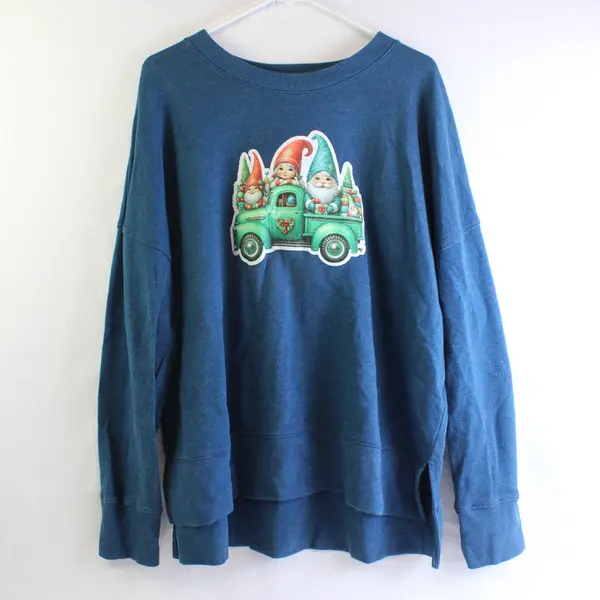Time And Tru Christmas Gnome Teal Blue Sweatshirt Women's XL 16-18