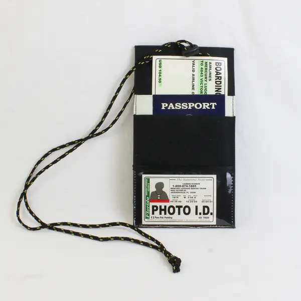 Z Sport Black Nylon Neck Passport/ID/Boarding Pass Holder, New 