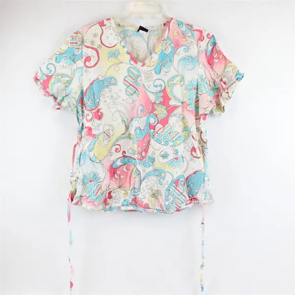 Barco Uniforms Multicolor Floral Print Scrub Top Women's Medium FLAWED