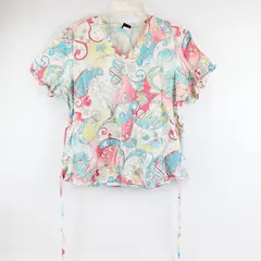 Barco Uniforms Multicolor Floral Print Scrub Top Women's Medium FLAWED