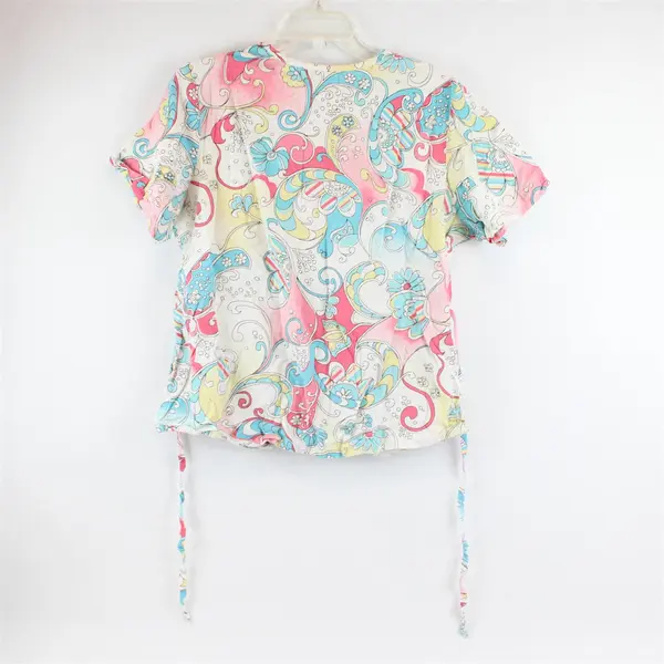 Barco Uniforms Multicolor Floral Print Scrub Top Women's Medium FLAWED