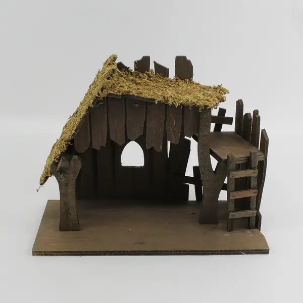 Wood Nativity Creche  10" Tall  Real Moss Roof 