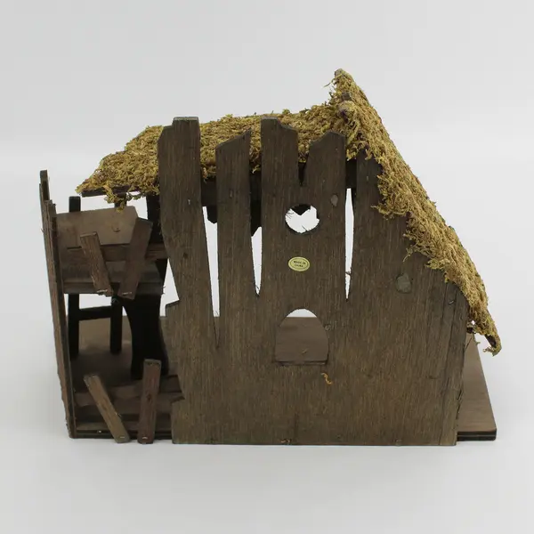 Wood Nativity Creche  10" Tall  Real Moss Roof 