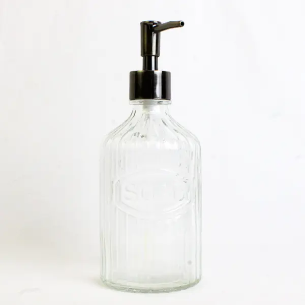 Clear Fancy Glass Soap Dispenser with Metal, 8.8" Tall