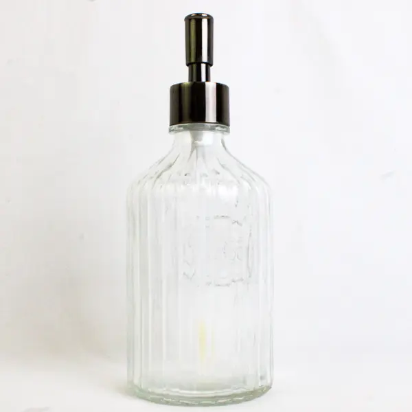 Clear Fancy Glass Soap Dispenser with Metal, 8.8" Tall