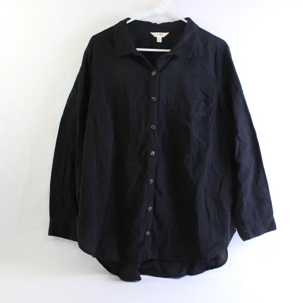 Terra & Sky Black Long-Sleeved Button-Up Women's Size 1X