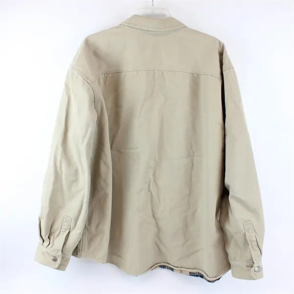 Eddie Bauer Beige Plaid Long Sleeve Elkhorn Shirt Jacket 100% Cotton Men's XXL