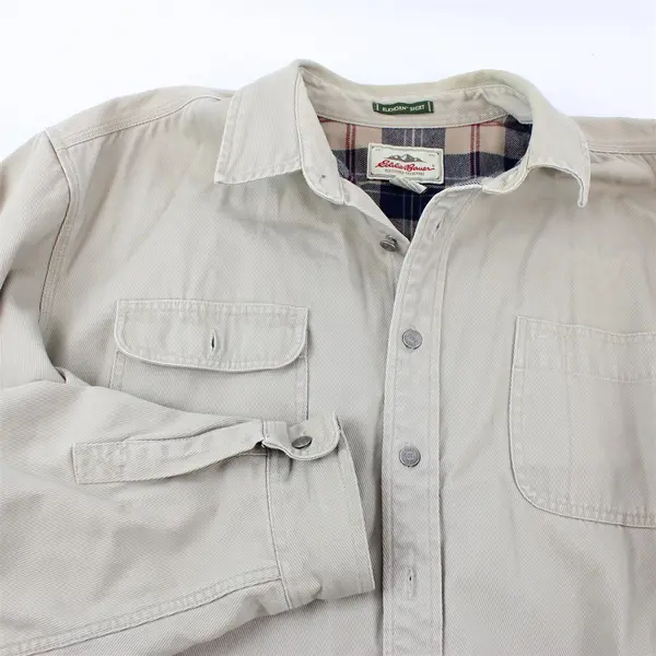 Eddie Bauer Beige Plaid Long Sleeve Elkhorn Shirt Jacket 100% Cotton Men's XXL