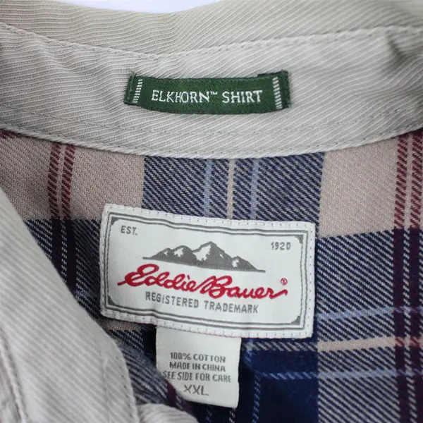Eddie Bauer Beige Plaid Long Sleeve Elkhorn Shirt Jacket 100% Cotton Men's XXL