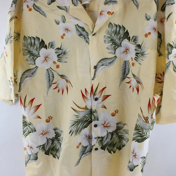 KY's Yellow Floral Aloha Hawaiian Short Sleeve Button Up Shirt Men's Size 3XL