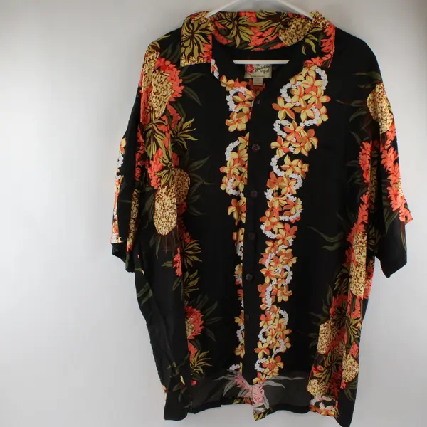 The Hawaiian Original Black/Pink Floral Aloha Hawaiian Button Up Shirt Men's 3XL