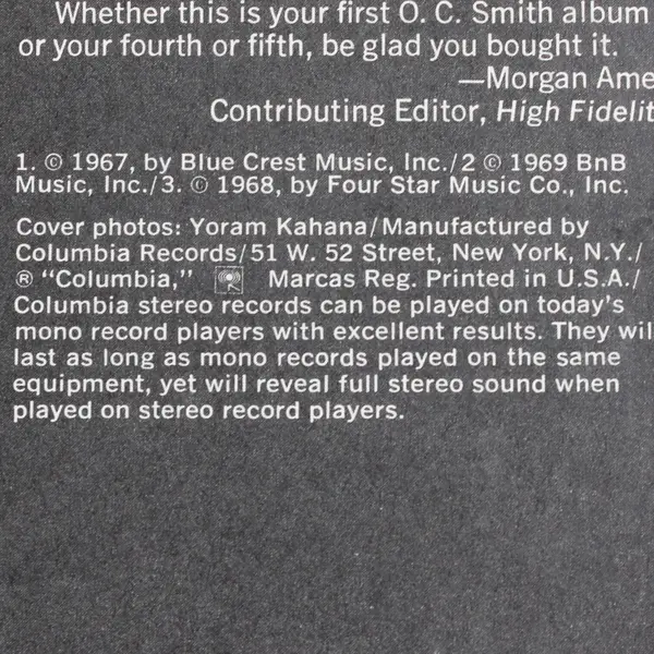  O.C. Smith's Greatest Hits 12"  Vinyl Record