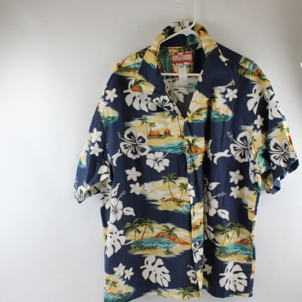 RJC Blue/Yellow Floral Aloha Hawaiian Short Sleeve Button Up Shirt Mens Size 3XL