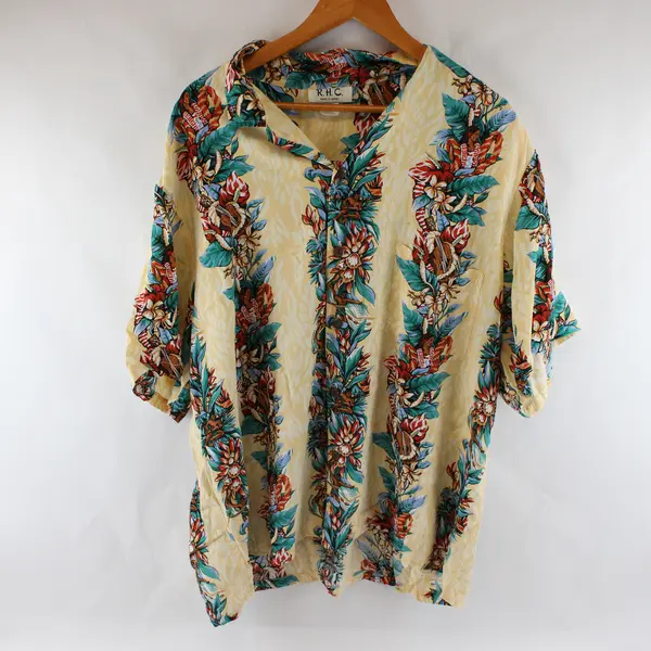  RHC Yellow Aloha Hawaiian Short Sleeve Button Up Shirt Men's Size 3XL