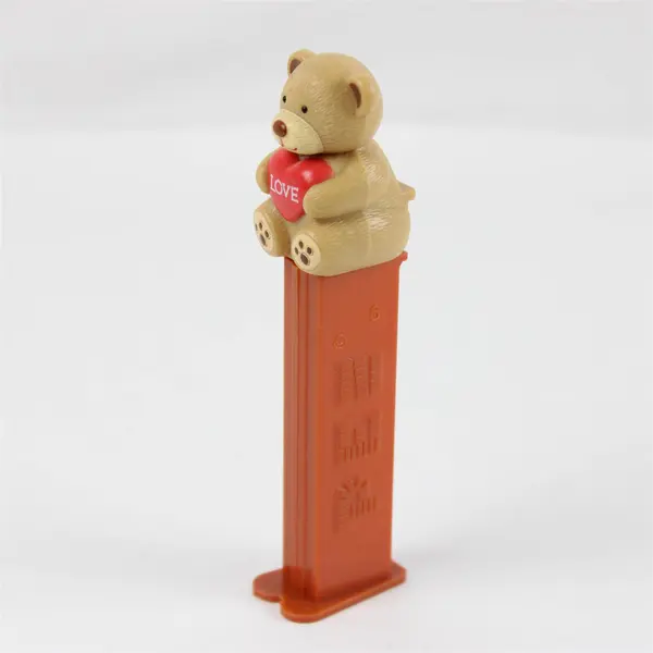 PEZ Teddy Bear Dispenser Brown with Red LOVE Heart Brown Base with Feet