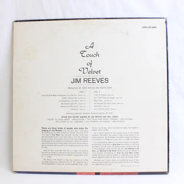 Jim Reeves A Touch of Velvet 12" Vinyl  Record