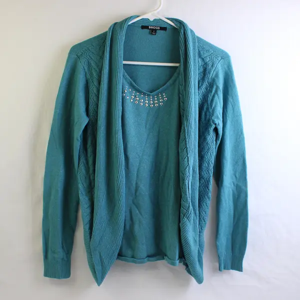 Briggs Studded Sparkly Teal Blue Faux Layered Knit Sweater Women's Small
