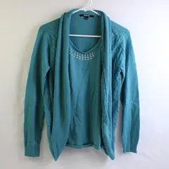 Briggs Studded Sparkly Teal Blue Faux Layered Knit Sweater Women's Small