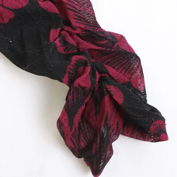 Alfani Black and Burgundy Floral 3/4-Sleeve Mesh Blouse Women's Size Large