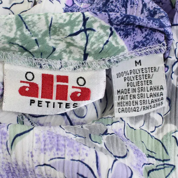 Alia Purple Green and Gray Floral Print Short-Sleeved Blouse Women's Medium