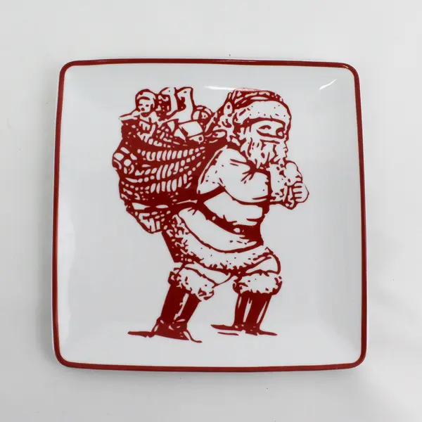  World Market Christmas SANTA CLAUS 8" Square Plate Red White