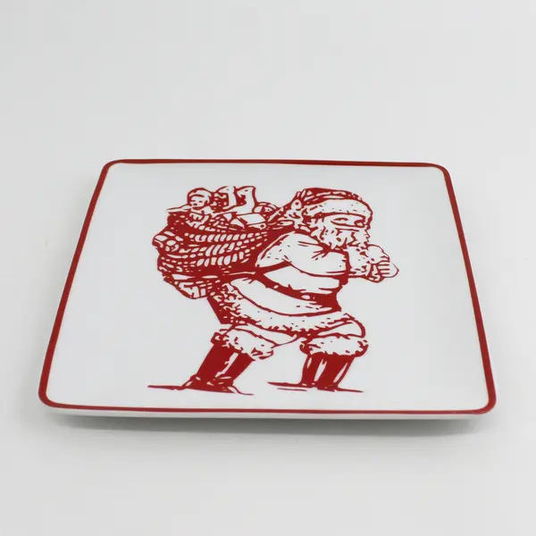  World Market Christmas SANTA CLAUS 8" Square Plate Red White