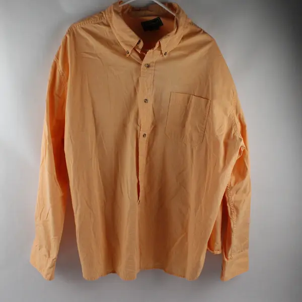 Eddie Bauer Solid Orange Color Long Sleeve Button Up Shirt 100% Cotton Men's 3XL