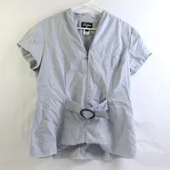 Sweet Suit Blue and White Pinstripe Short-Sleeved Zip-Up Top Women's 14