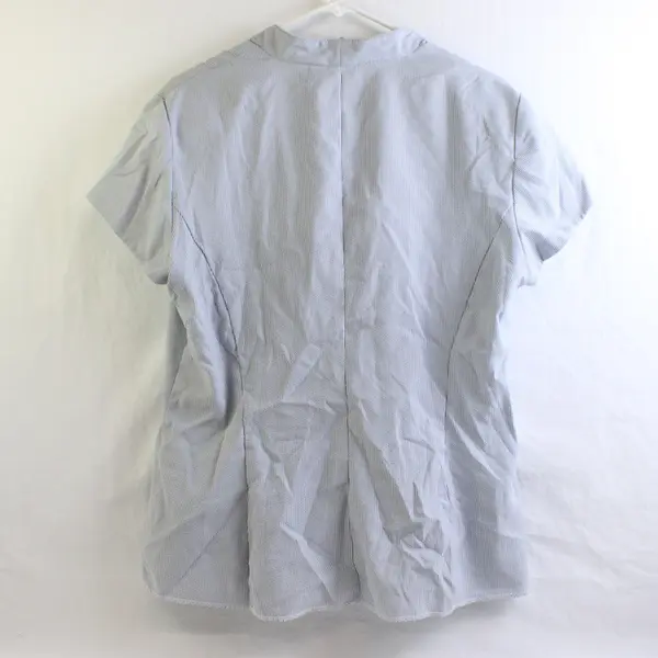 Sweet Suit Blue and White Pinstripe Short-Sleeved Zip-Up Top Women's 14